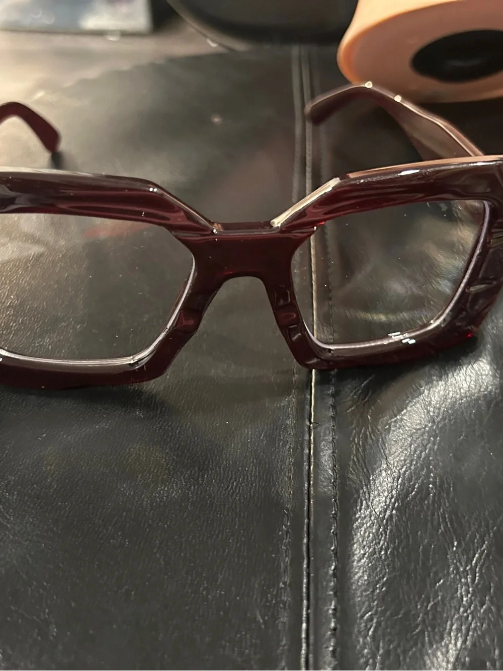 Oversized Square Frame Fashion Glasses - deep purple clear lens ready to wear.